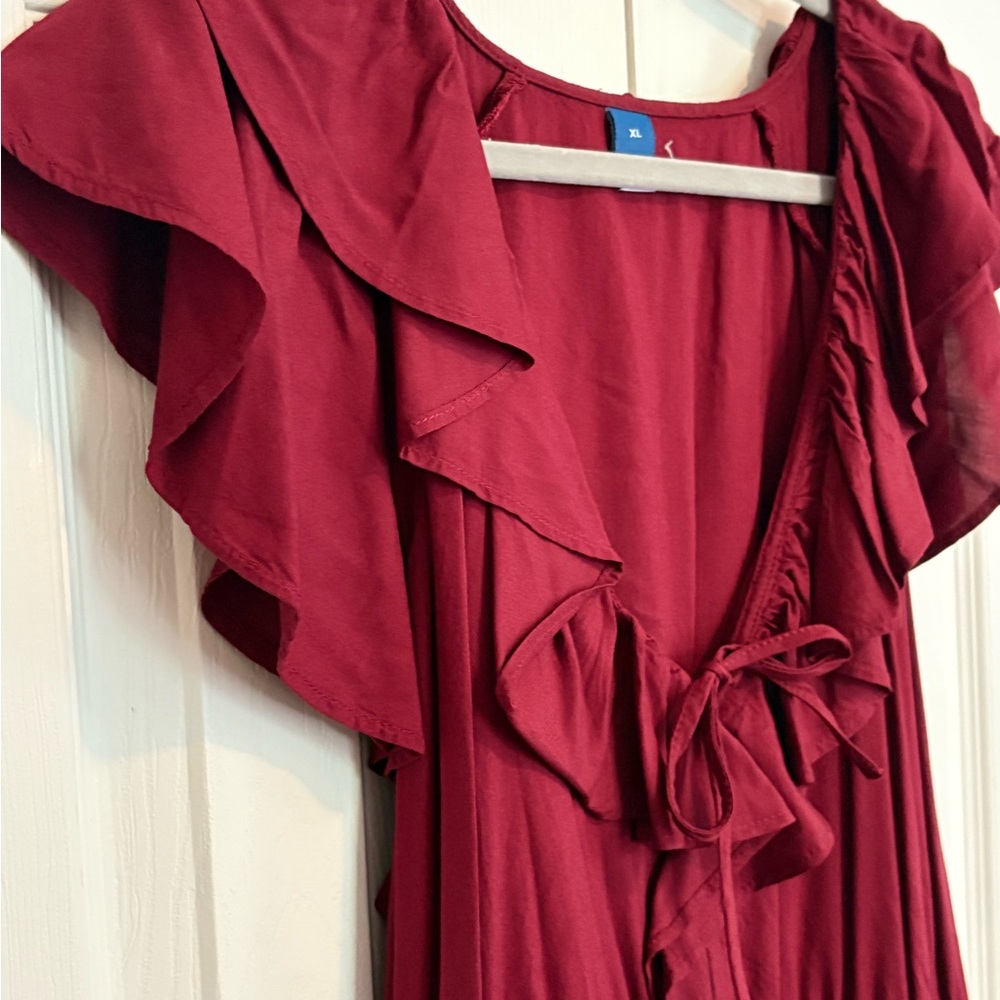 NWT Old Navy Short Sleeved Deep Red Ruffled Tiered Sundress XL